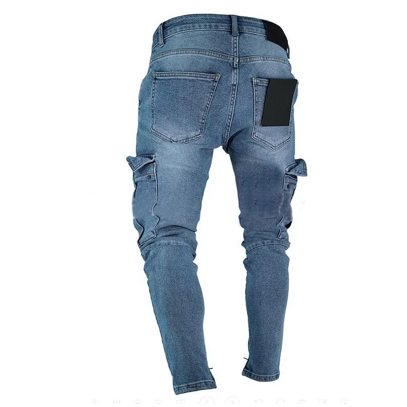KENNTRICE Vintage Black Blue Men Jeans Zipper Cowboy Hip Hop Pencil Pants Male Denim Big Pocket | Мужская одежда