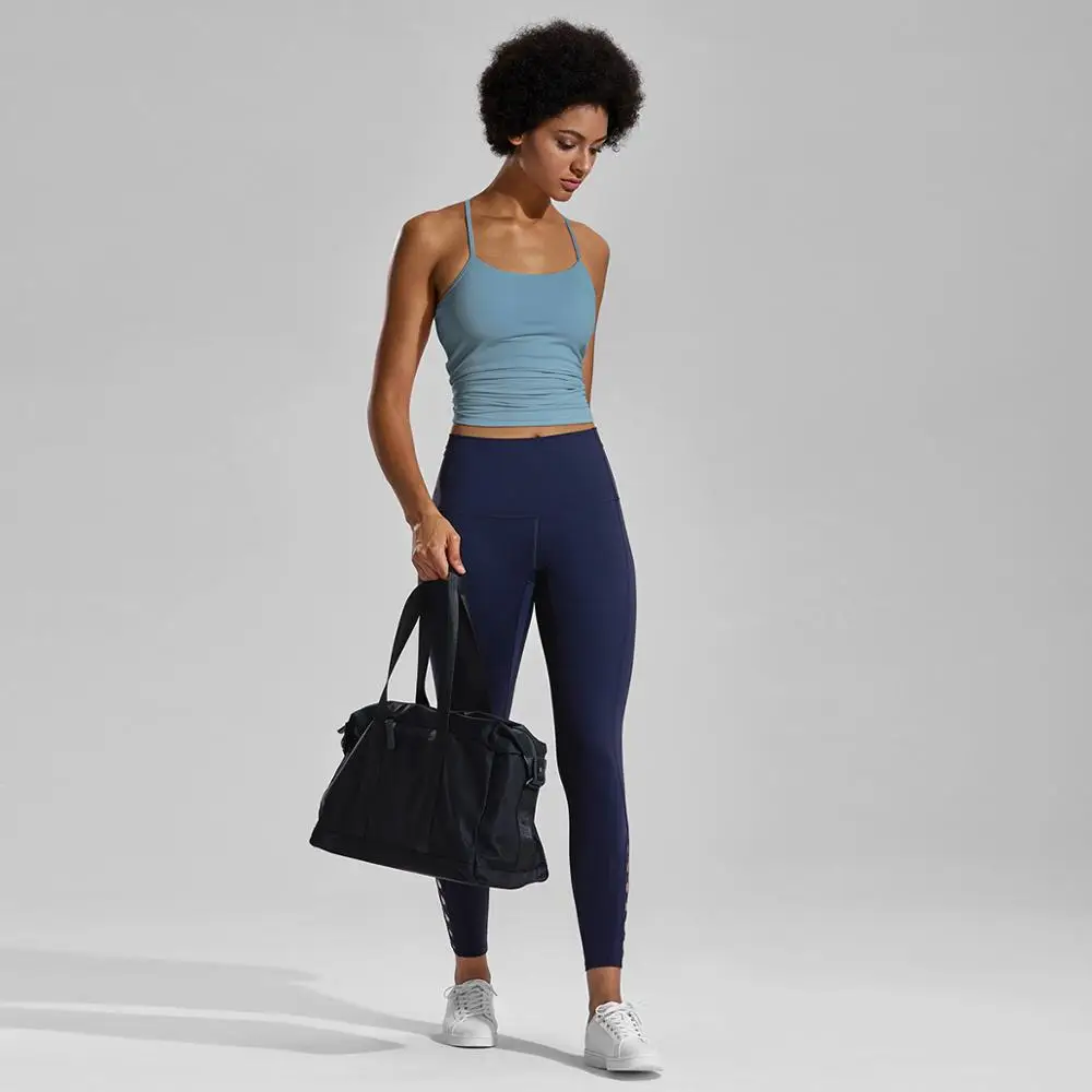 

Women's Spaghetti Strap Workout Tank Tops with Built in Bra Sports Camisole Compression Long Length