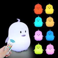 penguin led night light touch sensor remote control 9 colors dimming timer usb rechargeable silicone lamp for children baby gift