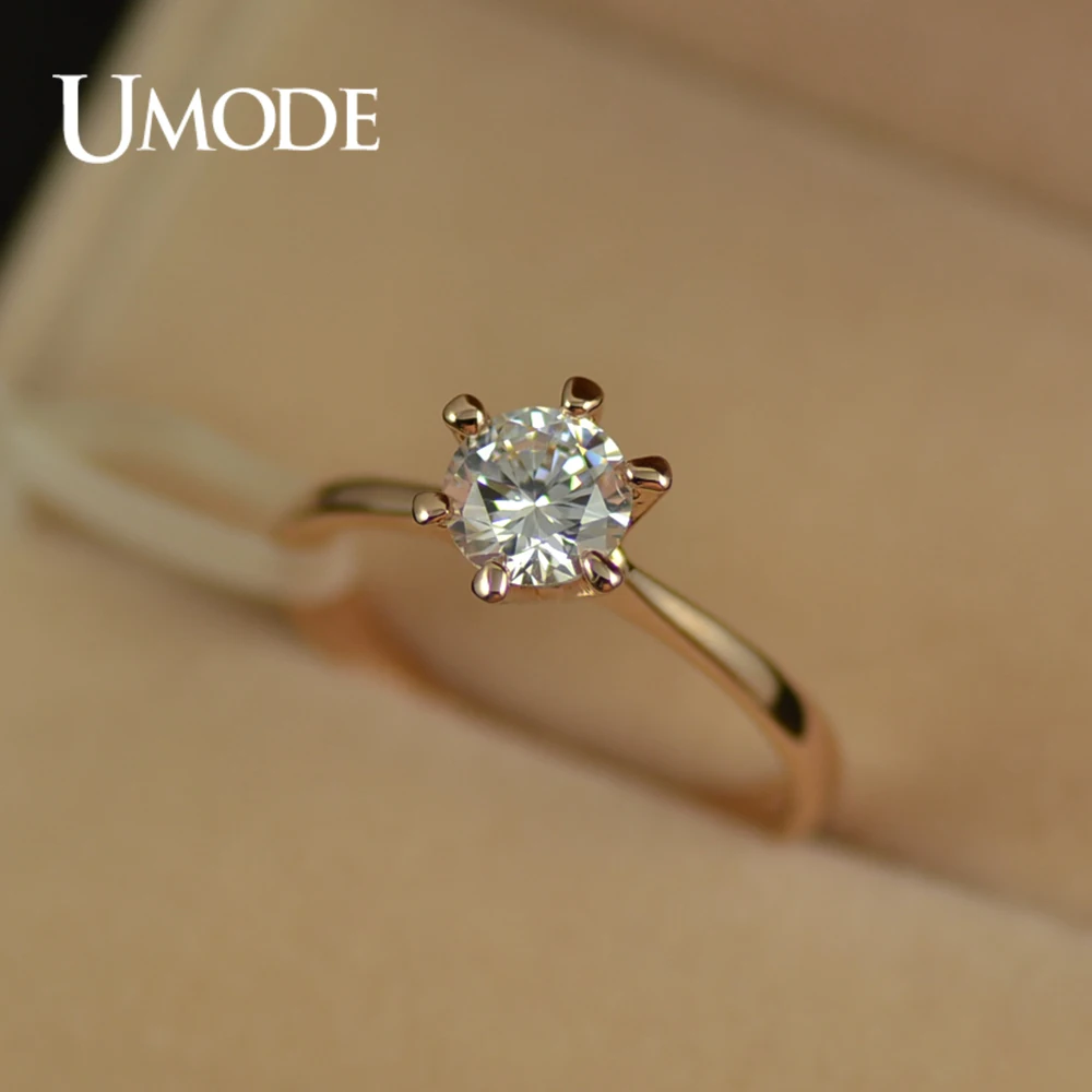 UMODE Новые Классические 6 зубчатые Soliatire CZ циркониевые обручальные кольца для