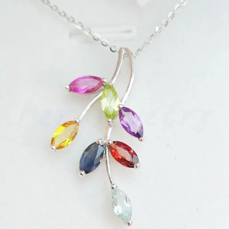 Ожерелье с подвеской в виде листьев драгоценного камня Бесплатная доставка