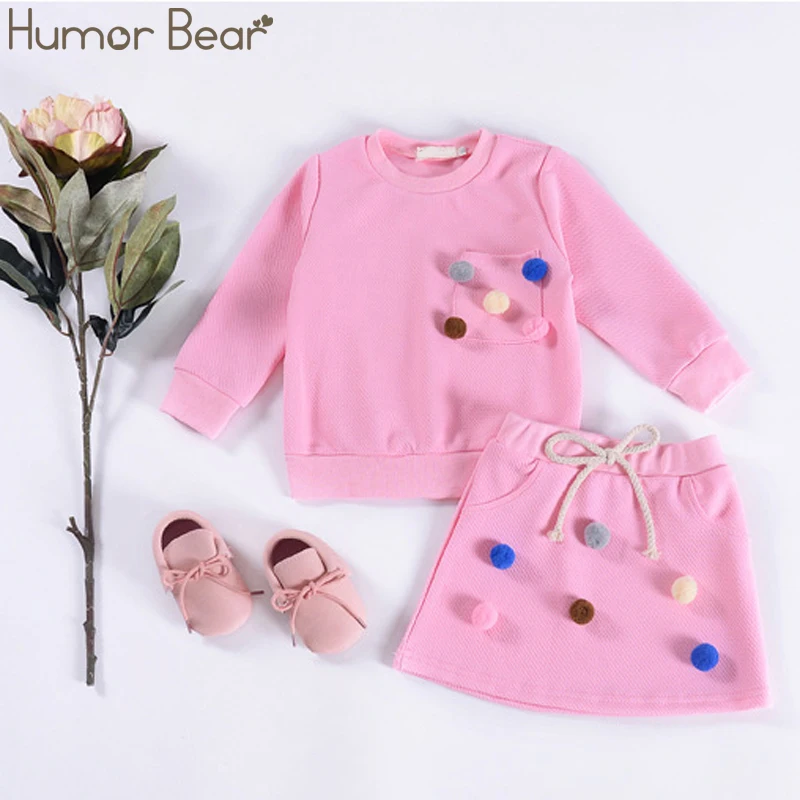 Humor Bear/Коллекция года, модный детский комплект одежды осенне-зимний топ с длинными рукавами и шариками+ юбка рождественские наряды для малышей