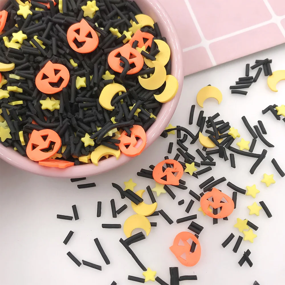 

50g Halloween Decoration Pumpkin Ghost Polymer Slices Hot Clay Sprinkles for Crafts Making Moon DIY Slime Filling Accessories