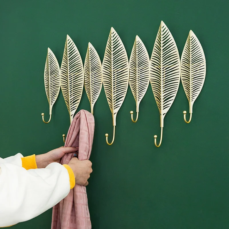 Gancho de hoja de metal n&oacute;rdico para sala de estar, gancho colgante para porche, ropa, decoraci&oacute;n de pared para habitaci&oacute;n, accesorio para llaves-0