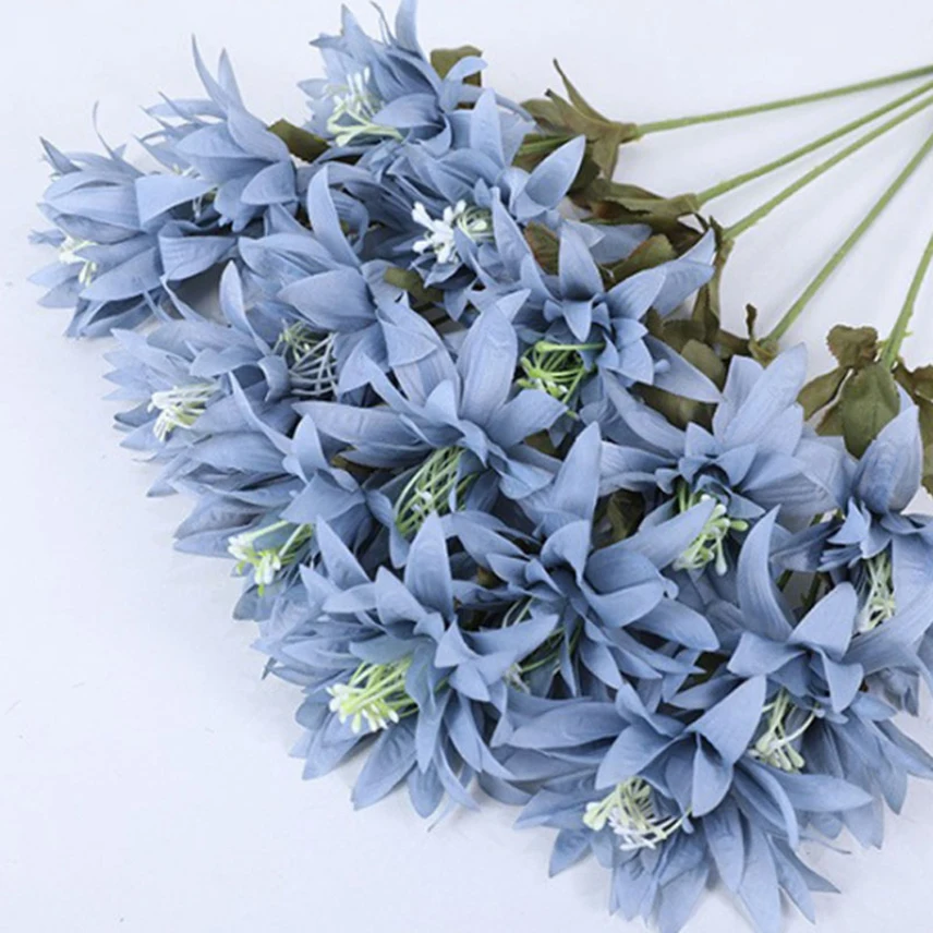 

Artificial Flower Fog Blue Flowers Arrangement Road Lead Flower Wedding Background Decoration Silk Peonies Bouquets Fake Plants