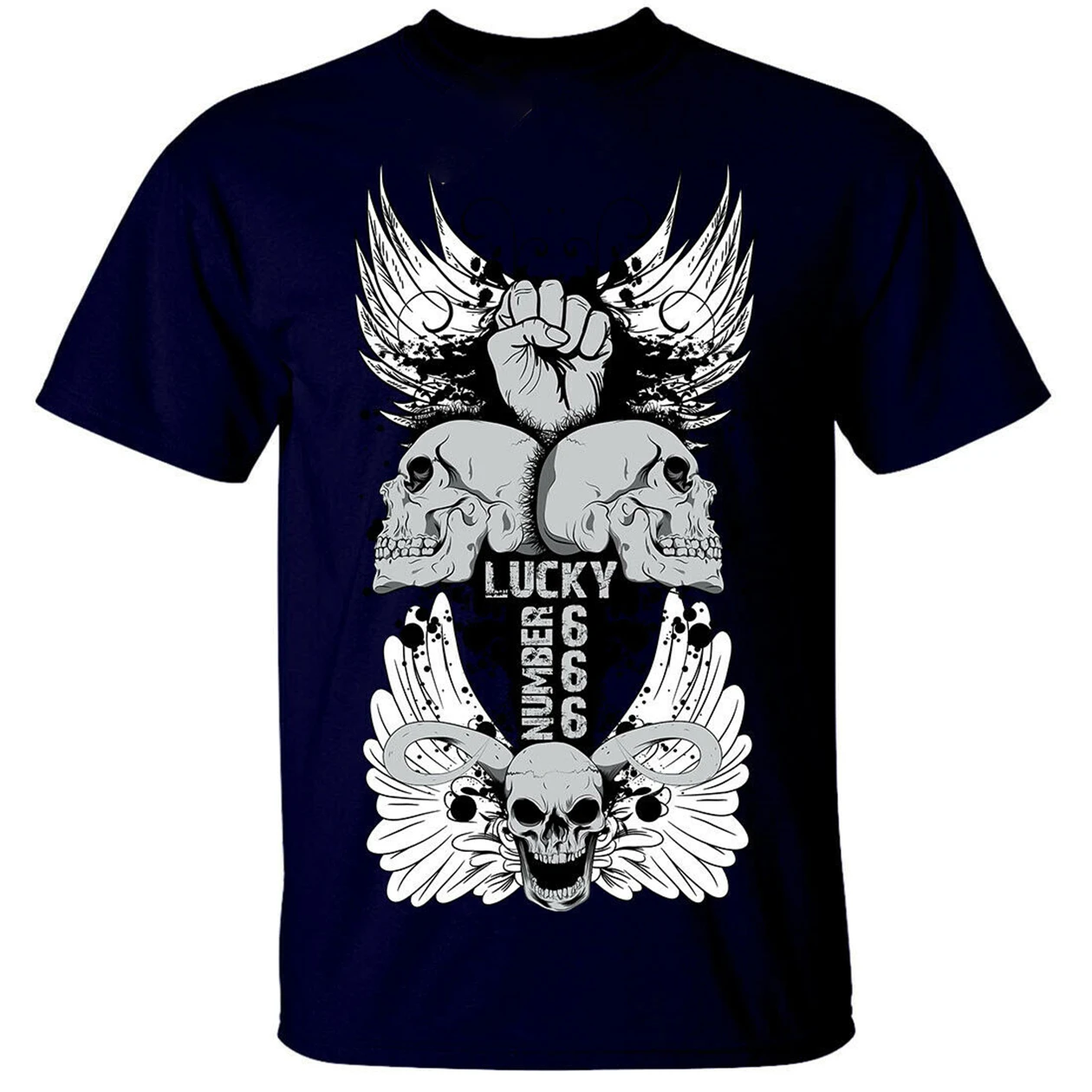 Lucky 666 череп крест Крылья Ангел Готический Топ Футболка Унисекс Мужская футболка