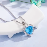 simple 925 sterling silver bule geometric cut sparkling diamond topaz pendant necklace for women wedding engagement jewelry