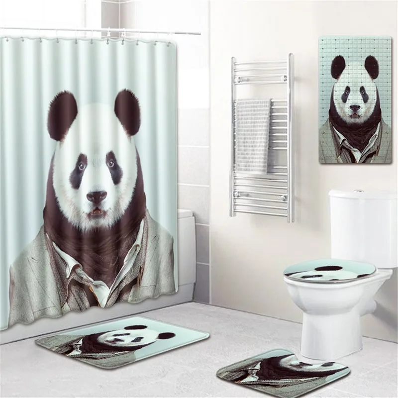 

Animal Avatar Bathroom Mat Curtain Waterproof Shower Curtain Toilet Five-Piece Set Living Room Bedroom Door Mat Flannel Carpet