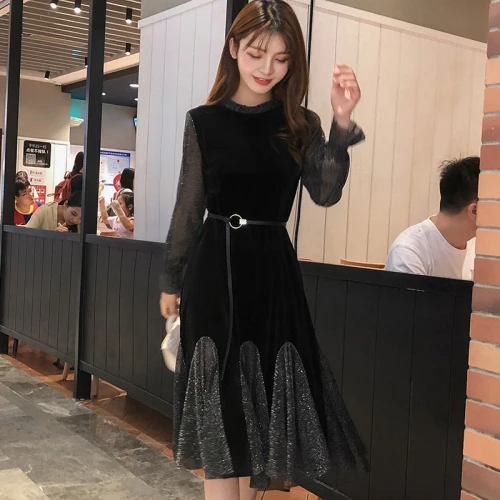 Модное женское платье в Корейском стиле летнее с длинным рукавом Короткие