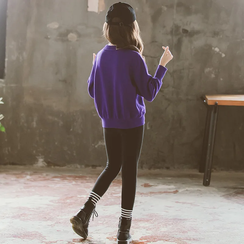 

New Fashion Purple Top Pant Spring Girls Two Pieces 2021 Casual Sets Tracksuit Children School Suits Kids Teenage High Quality