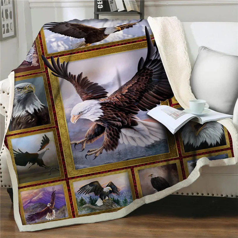 

3D Thicken Throw Blanket Eagle printing Sherpa Blankets Couch quilt cover Soft Plush Bedspread Winter Bedclothes Thicken Blanket