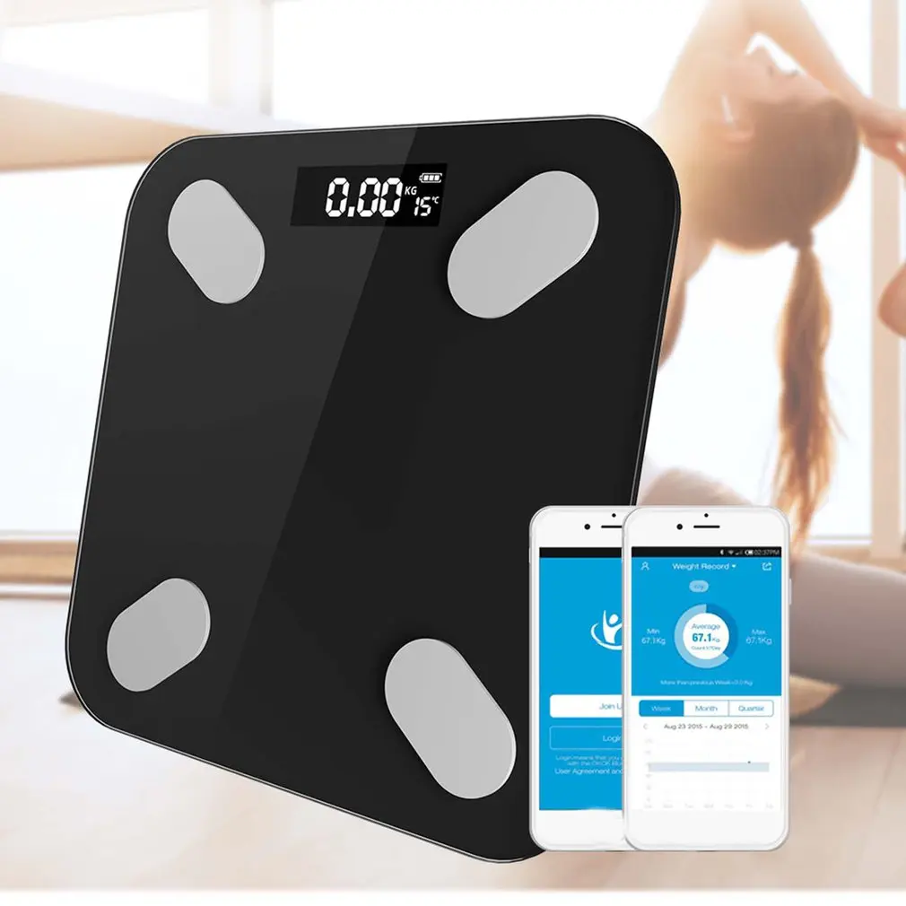 

APP Smart Wireless Body Fat Scale Silkscreen Pattern Battery Model Tempered Glass Scale Surface Weight Scale