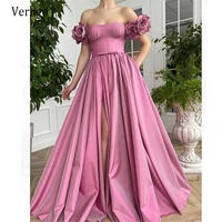 verngo 2021 new design dusty pink taffeta evening dresses sweetheart 3d short sleeves side slit floor length prom occaison gown