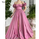Verngo 2021 новый дизайн пыльно-розовые вечерние платья из тафты милое 3D Короткие рукава разрез по бокам длина до пола платье для выпускного вечера