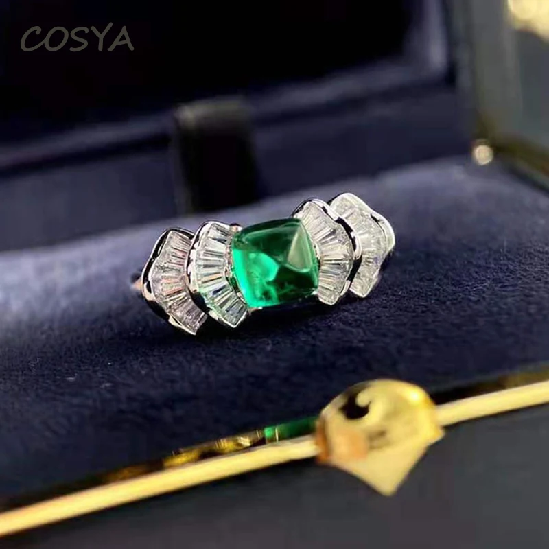 

Женское Винтажное кольцо COSYA, из серебра 100% пробы, 925 пробы карат, с изумрудом, сахарной башней, с бриллиантами, ювелирные украшения из драгоц...