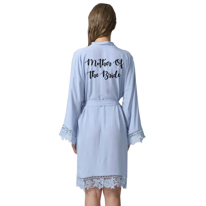 blue mother bride YUXINBRIDAL Бургундия невесты халаты хлопок кимоно халаты с кружевной отделкой женский свадебный Халат короткий пояс - Цвет: blue mother bride