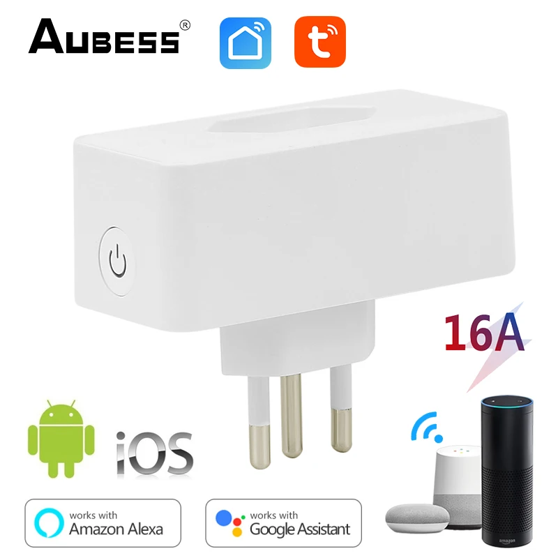 

AUBESS Brazil Smart Socket WIFi Smart Plug Tuya Smart Life Voice Control 16A Adpater Work With Alexa Google Home Ailce