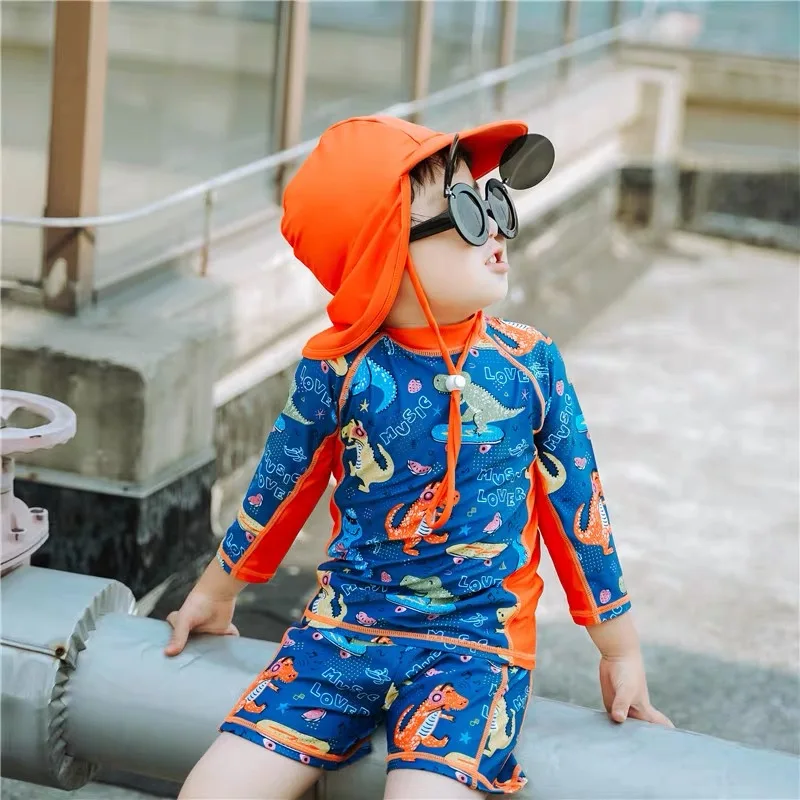 Baby Swimsuit Swimming Pool Beach Clothes UV Protection Boys Swimwear Long Sleeve One Piece Overalls Children's Bathing Suit