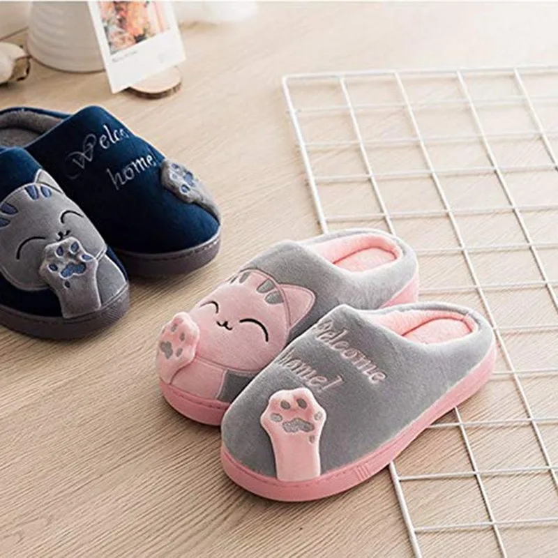 

New House Slipper Women Indoor Winter Slippers Unisex Slides Cartoon Cat Soft Slip On Slippers Fluffy Fur Warm Indoor Shoes