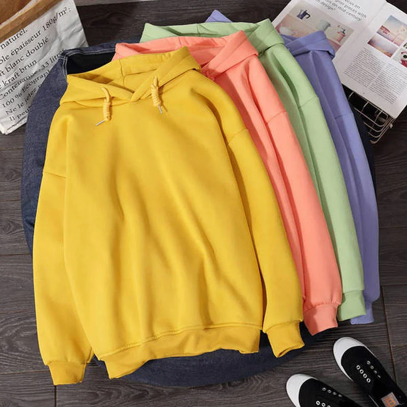 

Solid Oversized Hoodies Women Clothing Polyester Blouses Bottoming Long Sleeve Tops Loose Pocket Sweatshirt Girl Casual Pullover