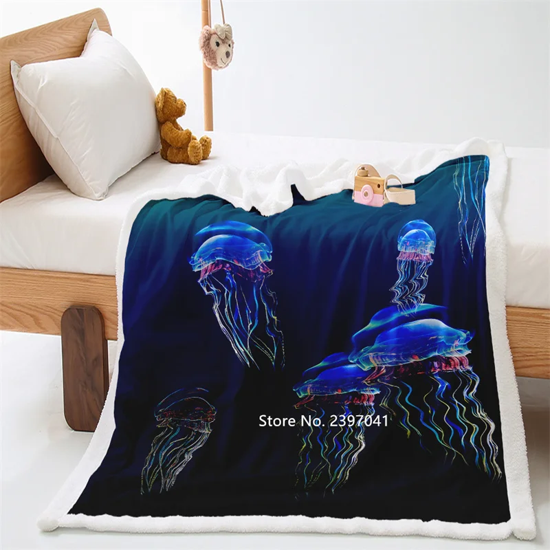 

Утолщенное одеяло для взрослых с 3D-принтом Ocean World Bio, теплое Двухслойное Фланелевое кашемировое покрывало с подкладкой из мультфильма и фла...