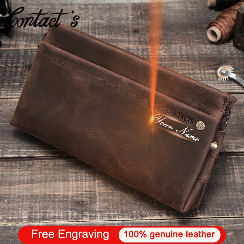 Контакта Для мужчин клатч Сумки Большой Ёмкость Crazy Horse кожа кошелек карман для