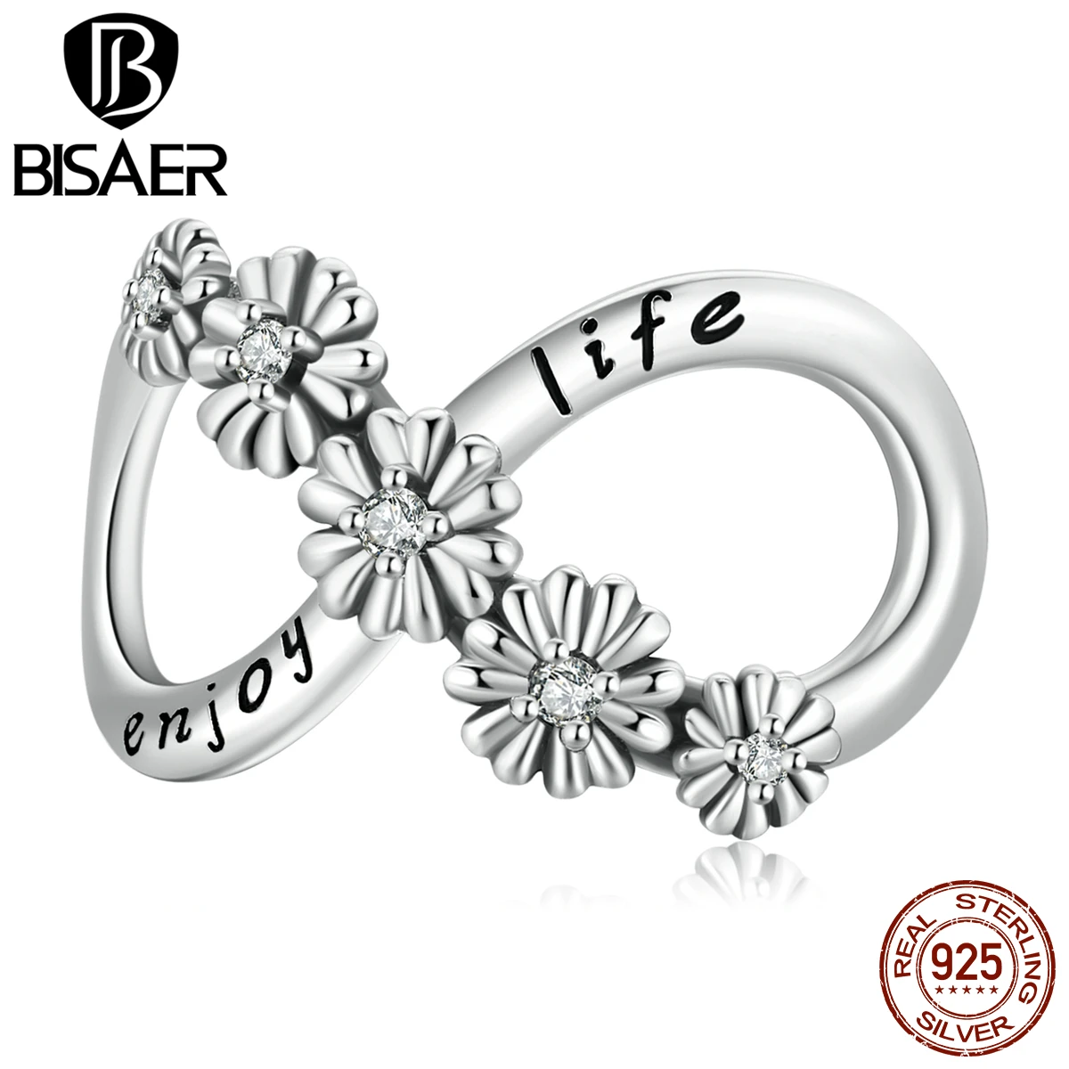 

Bisaer 925 Sterling Silver Charm Vintage Enjoy Life Metal Bead For Women Fit Original Bead For Bracelet DIY HSC2099