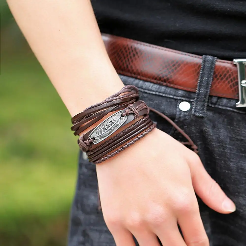 Многослойный браслет мужской модное креативное винтажное украшение на запястье