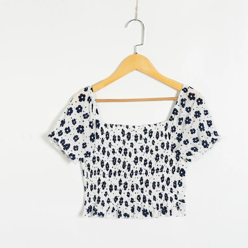 

Summer casual shirt female short paragraph flower print shirt