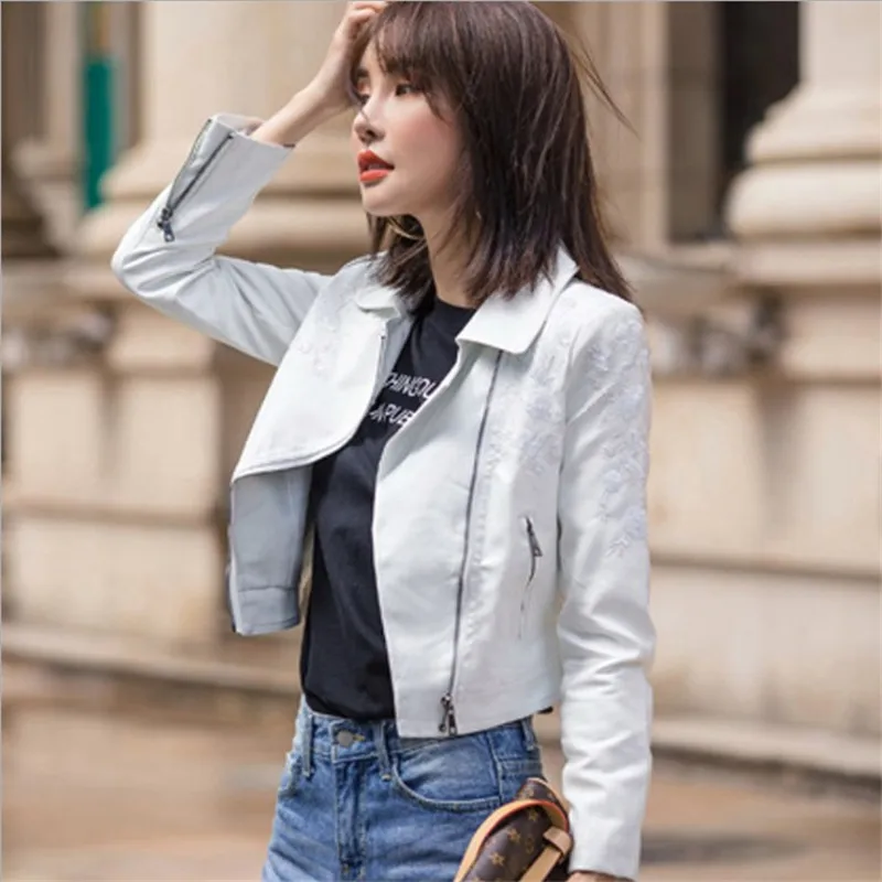 Куртка из искусственной кожи для женщин, осень 2020 года, короткая с молнией, черного цвета, панковая бомберная куртка, ложная наружная одежда весной, блейзер.