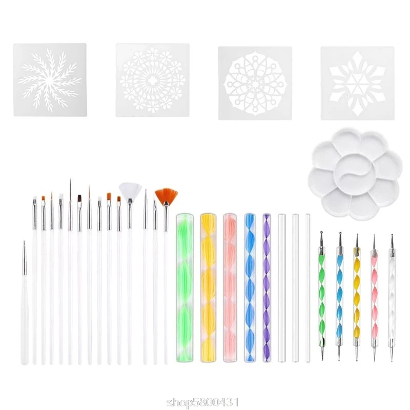 

33pcs/set Mandala Dotting Pen Tools Set for Painting Stone Ceramic with Stencils Template Brush Tray N27 20 Dropshipping