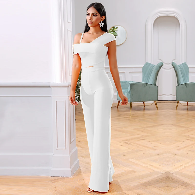 Женский вечерний комбинезон с коротким рукавом и открытыми плечами|Женские