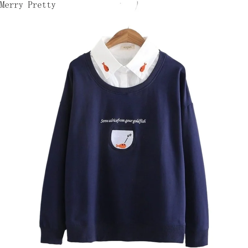 Женская толстовка с отложным воротником вышивкой из мультфильма имитация 2