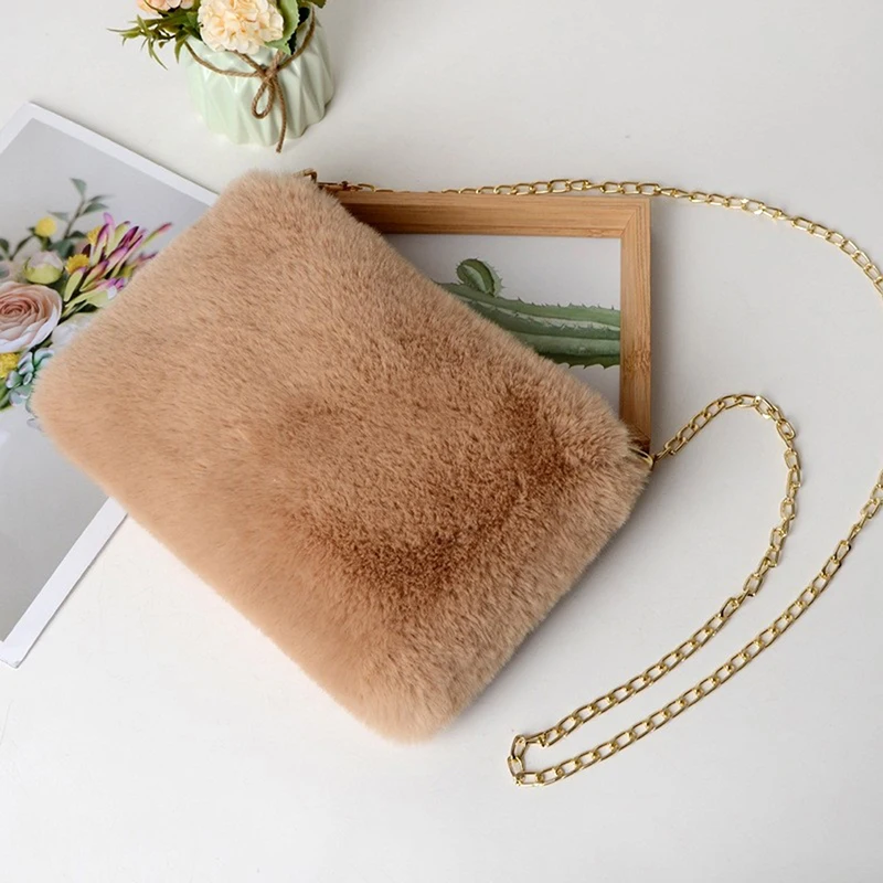 

Faux Fur Crossbody Bags for Women Autumn Winter Plush Cute Messenger Bag Female Solid Color Phone Shoulder Bag Girls Wallet