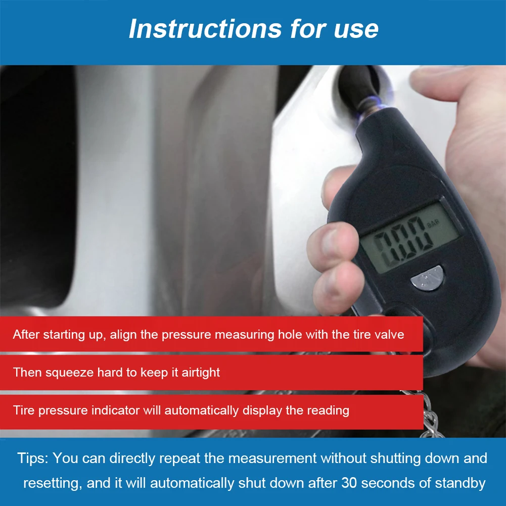 

Mini Portable Keychain Tire Air Pressure Gauge Tester Digital LCD Display 2-150 PSI Precise Tyre Air Pressure Monitor Tool