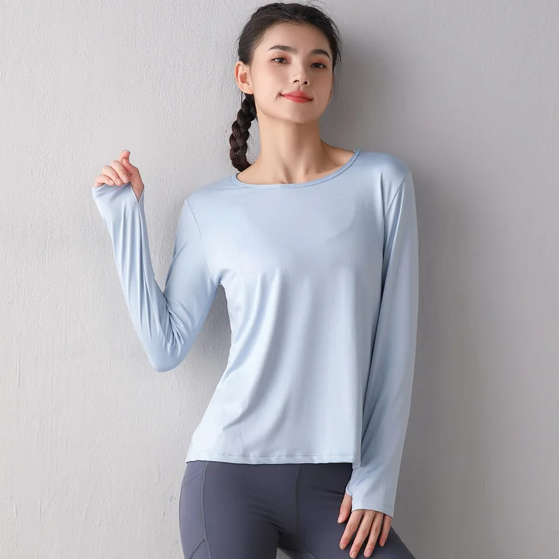 Women Loose Yoga Shirts Mesh Patchwork Workout Tops Thumb Hole Long Sleeves Sport T-Shirt Gym Fitness Running Sweatshirts Female