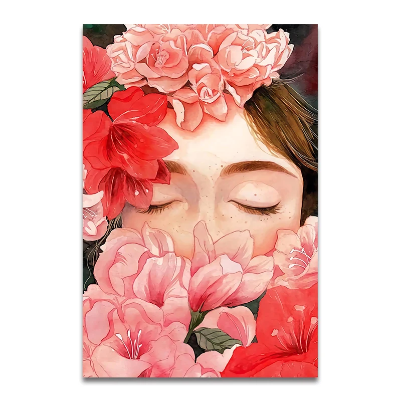 

Diamond Painting Kits With AB Drill Nordic Floral Pattern Girl Cartoon Portrait Art 5D DIY Poured Glue Scalloped Edge Decoration