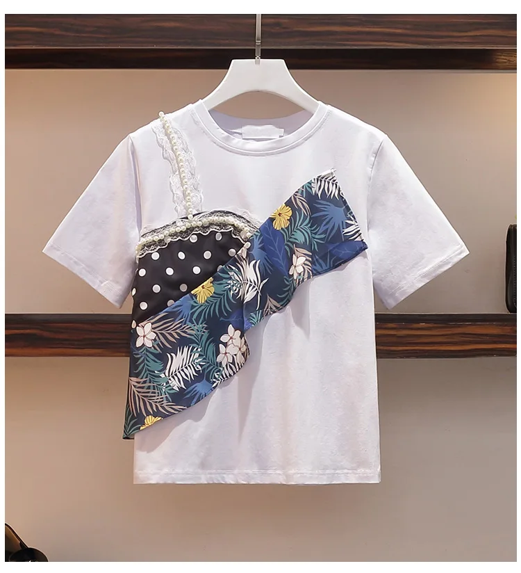 Женский комплект из 2 предметов JSXDHK летняя белая футболка с цветочным принтом и