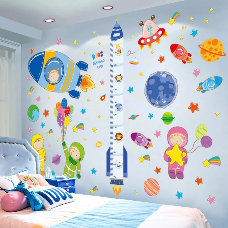 

Height Measure Wall Stickers DIY Rocket Planets Astronauts Mural Decals for Kids Rooms Baby Bedroom Nursery Home Decoration