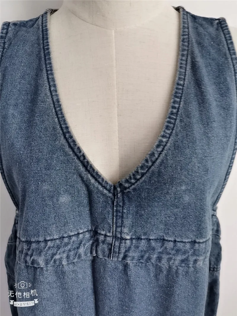 Женское платье 2020 длинные платья из джинсовой ткани без рукавов с V-образным