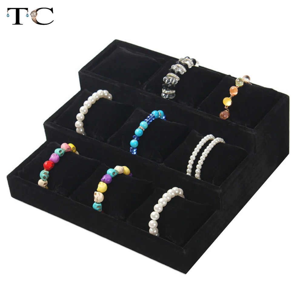 Бархатный 3-слойный браслет держатель для ювелирных изделий с 9 ячейками мягкая