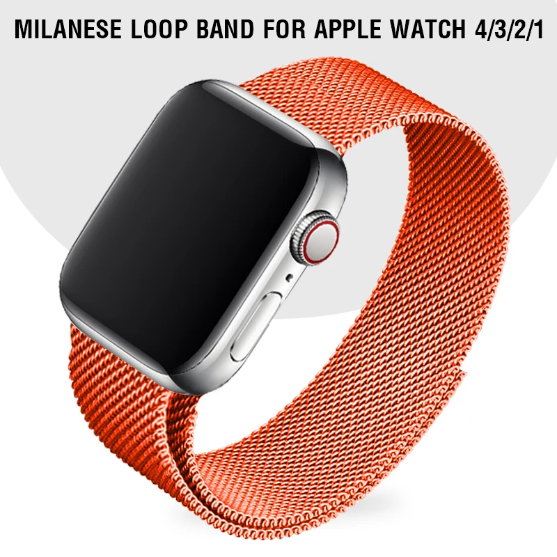 44 мм оранжевый ремешок Миланская петля ремешок для Apple Watch серии 5 4 браслет из нержавеющей стали I phone 3 2 браслет 38 мм 42 мм