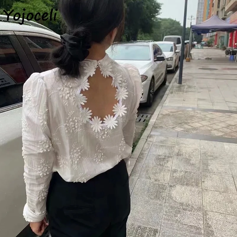Женская кружевная блузка Yojoceli хлопковая с цветочной вышивкой Топ |