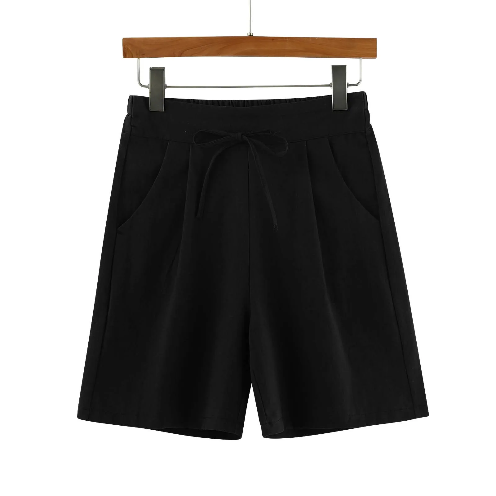 

Summer Women Elegant Linen Shorts High Quality Solid Pockets Female Retro Office Lady Shorts Pant With Pockets 2021 New