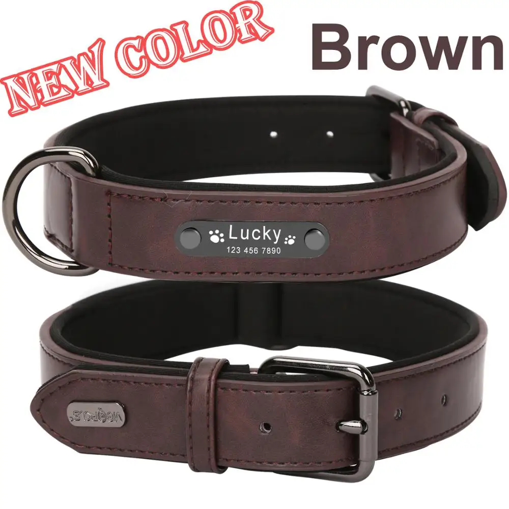 

Custom Luxury Large Small Big Dog Collar Leather Personalized, Wide Leather Personalized Collar for Dogs Name Engraved