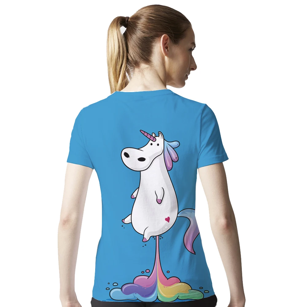 Женская футболка с единорогом KYKU синяя коротким рукавом и 3d принтом летняя одежда в стиле хип хоп|Футболки| |