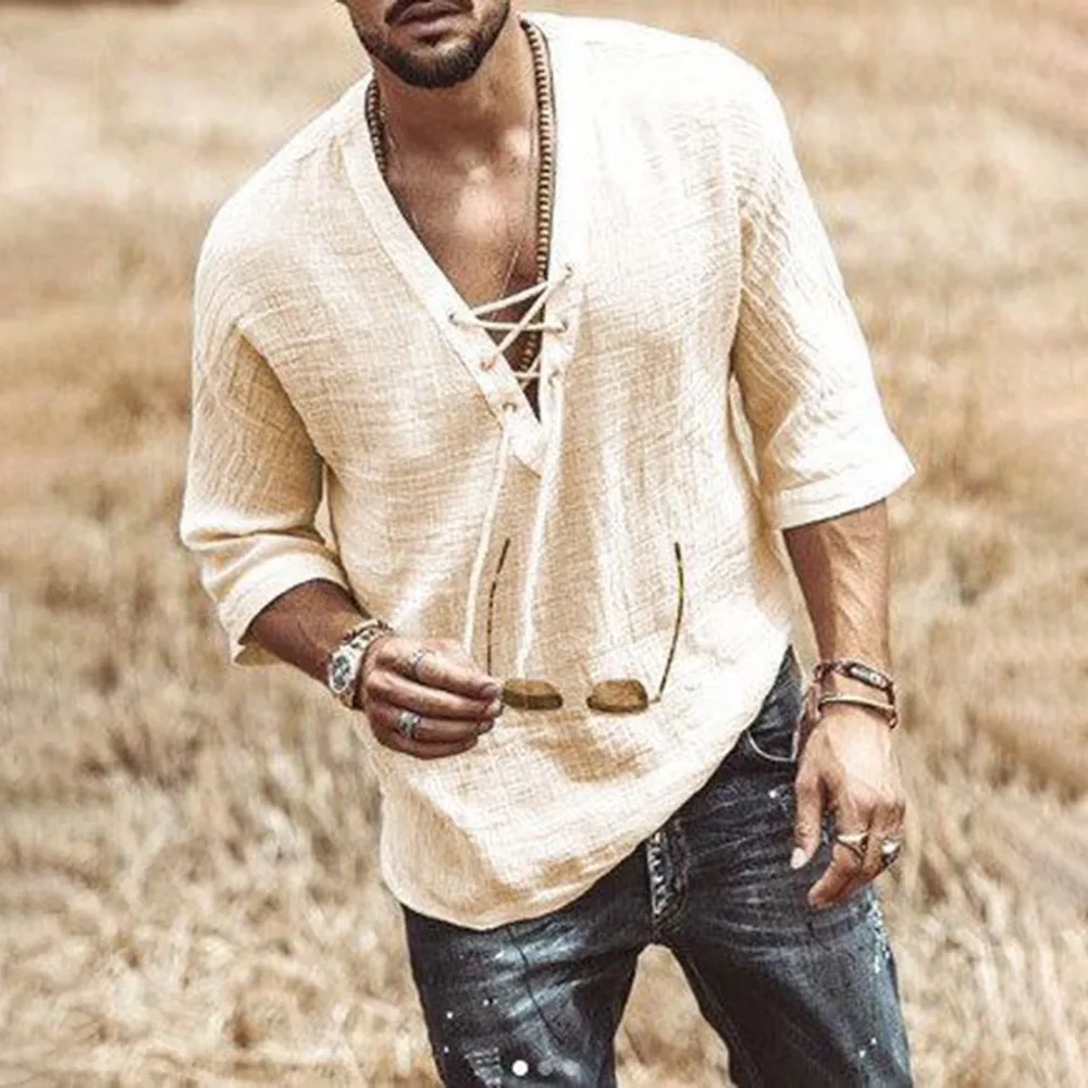 

New Mens Spring Summer Casual Shirt Short Sleeve Cotton Linen Shirts Men Loose Collar Button Shirt Silk Chemise Homme