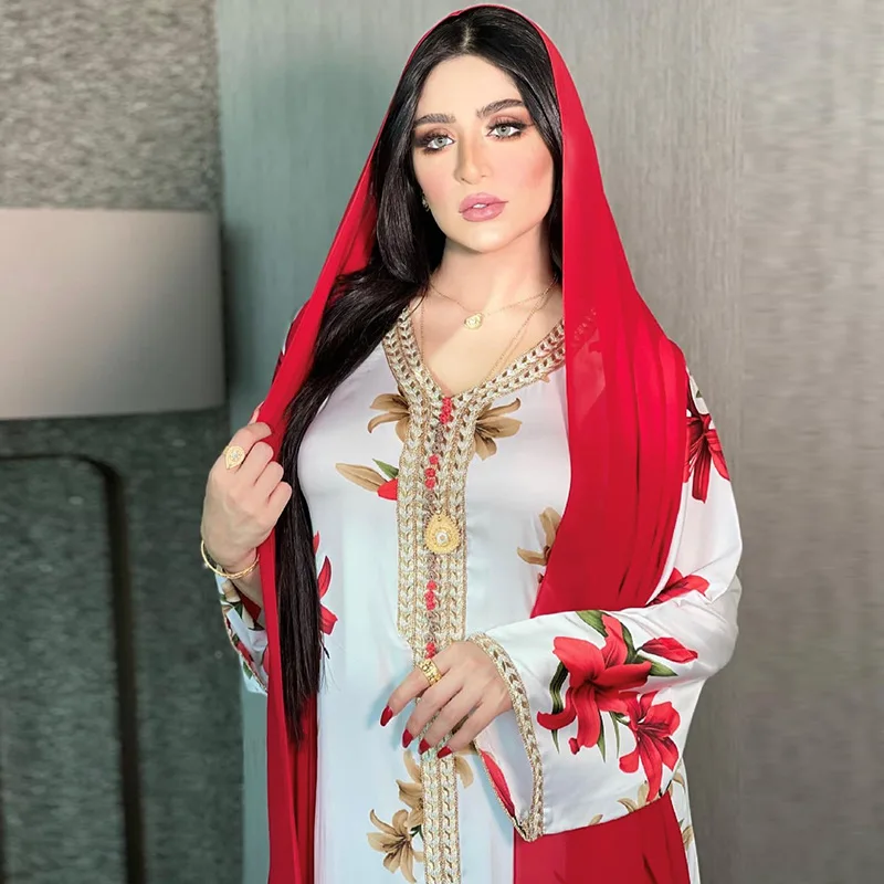 Women's Long Muslim Dress Abaya Dubai Turkey Hijab 2021 Long Sleeve Print Islamic Modest Traditional Arabic Evening Saudi Robe