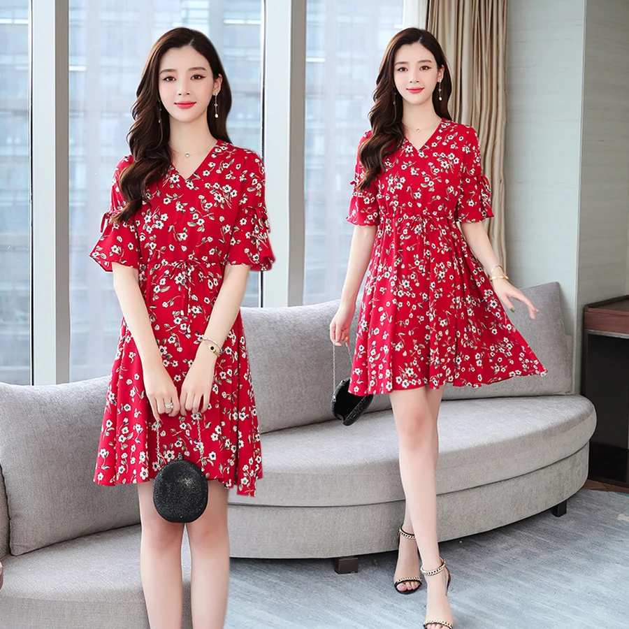 2021 Новая Винтажная красная из шифона с цветочным рисунком в богемном стиле