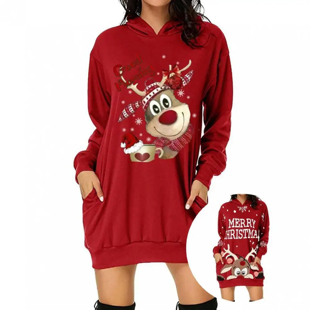 

Xmas Sweatshirt Breathable Casual Sweatshirt Coldproof Long Sleeve Beautiful Christmas Print Women Hoodie